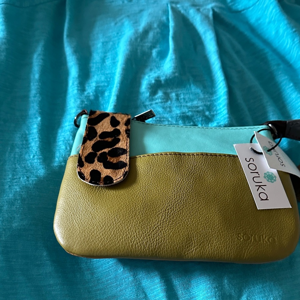 Stylish Green and Blue Clutch with Leopard Accent